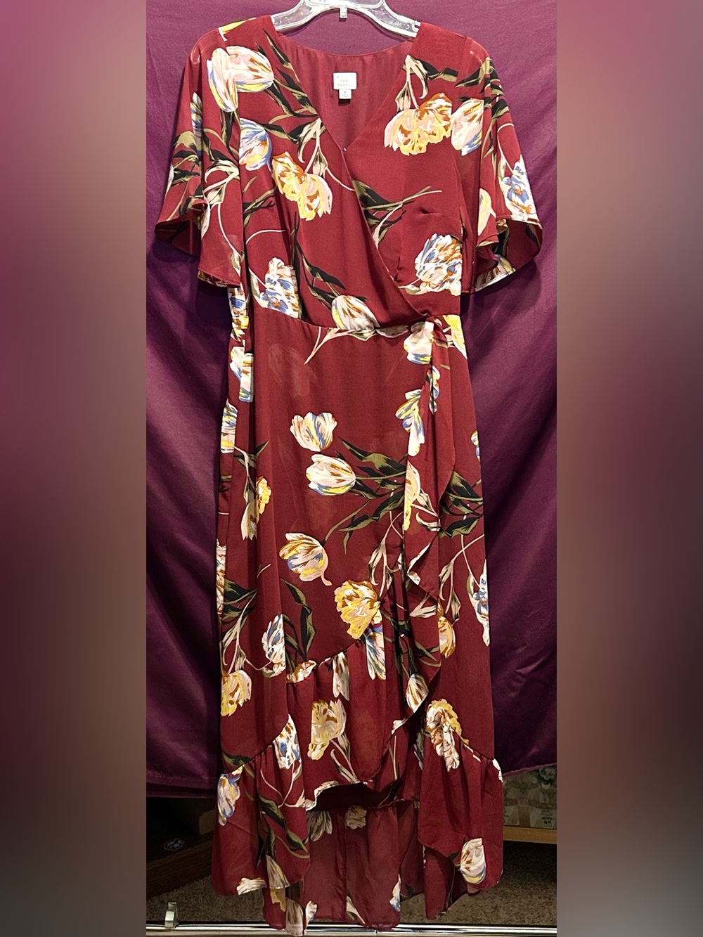 Women’s Floral Wrap Maxi Dress - Burgundy